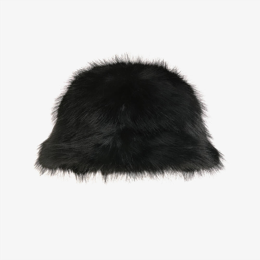 Guess-Girls Black Faux Fur Bucket Hat | Childrensalon Outlet