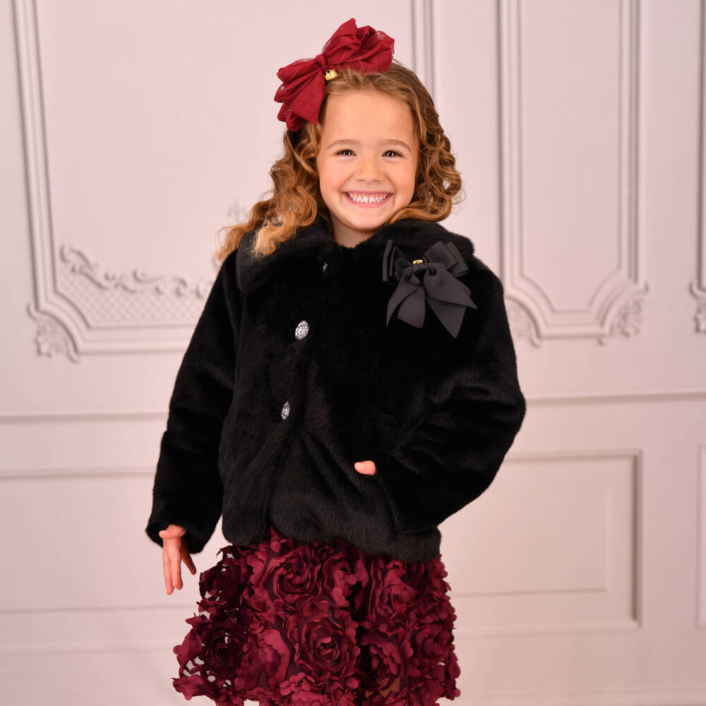Angel's Face-Girls Black Faux Fur Jacket | Childrensalon Outlet