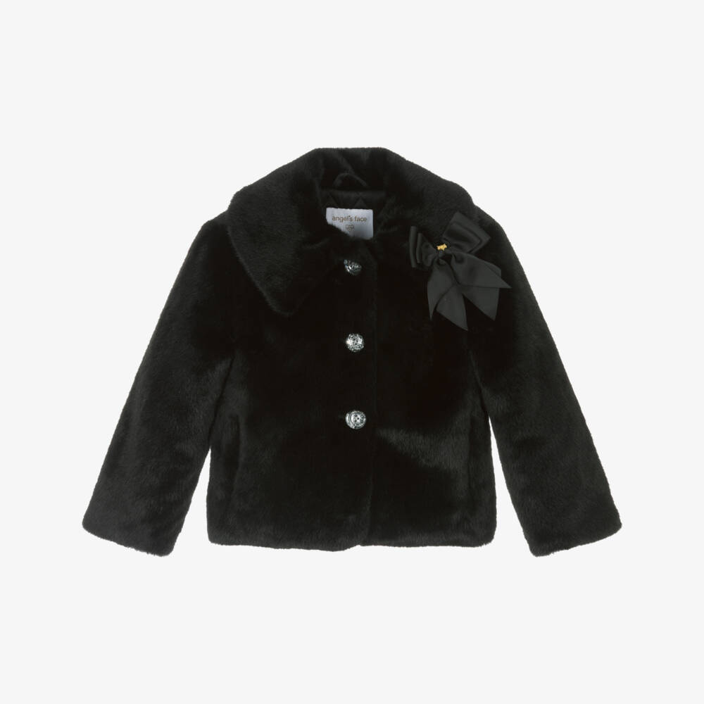 Angel's Face-Girls Black Faux Fur Jacket | Childrensalon Outlet
