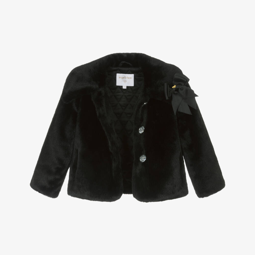 Angel's Face-Girls Black Faux Fur Jacket | Childrensalon Outlet