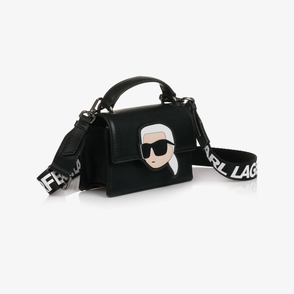 KARL LAGERFELD KIDS-Girls Black Faux Leather Karl Ikonik Bag (17cm) | Childrensalon Outlet