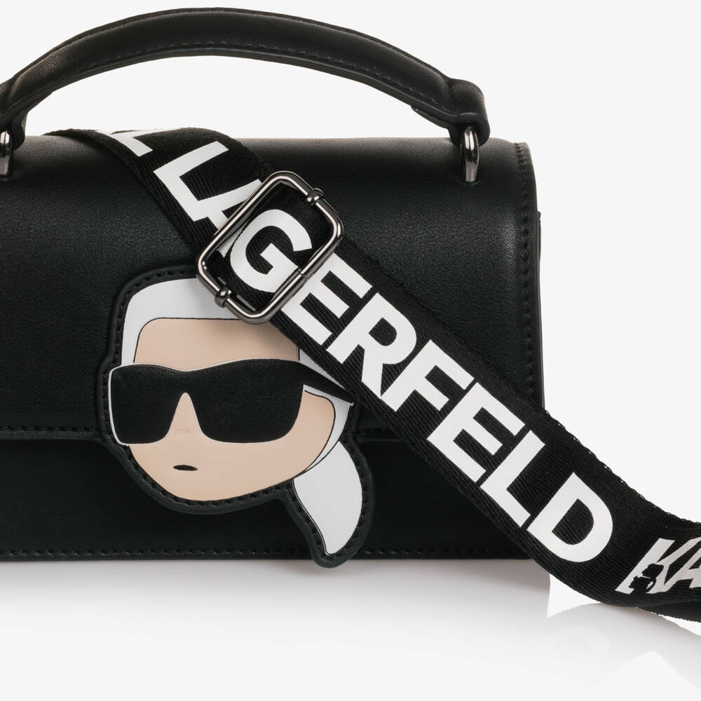 KARL LAGERFELD KIDS-Girls Black Faux Leather Karl Ikonik Bag (17cm) | Childrensalon Outlet
