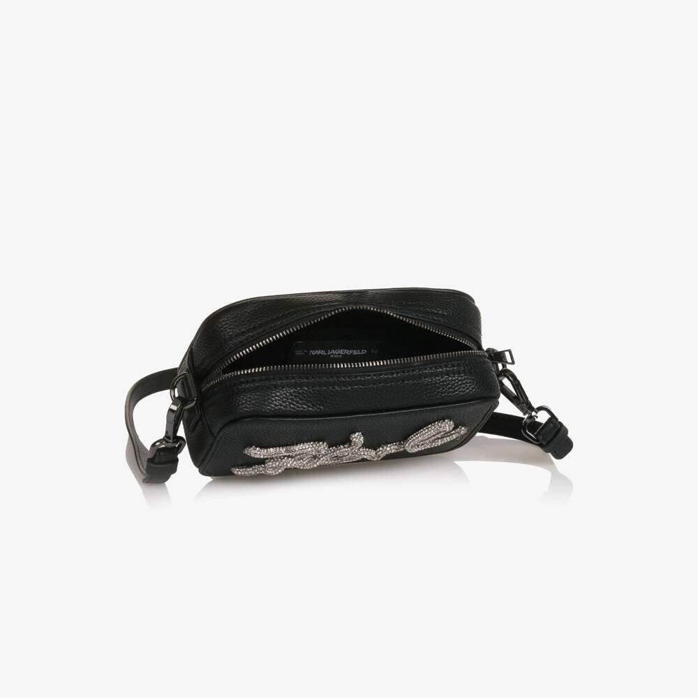 KARL LAGERFELD KIDS-Girls Black Faux Leather Karl Signature Logo Bag (17cm) | Childrensalon Outlet