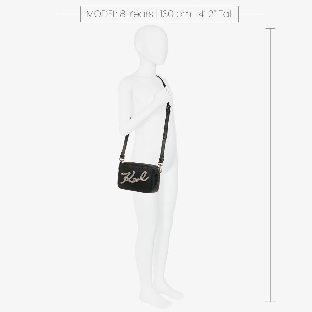 KARL LAGERFELD KIDS-Girls Black Faux Leather Karl Signature Logo Bag (17cm) | Childrensalon Outlet