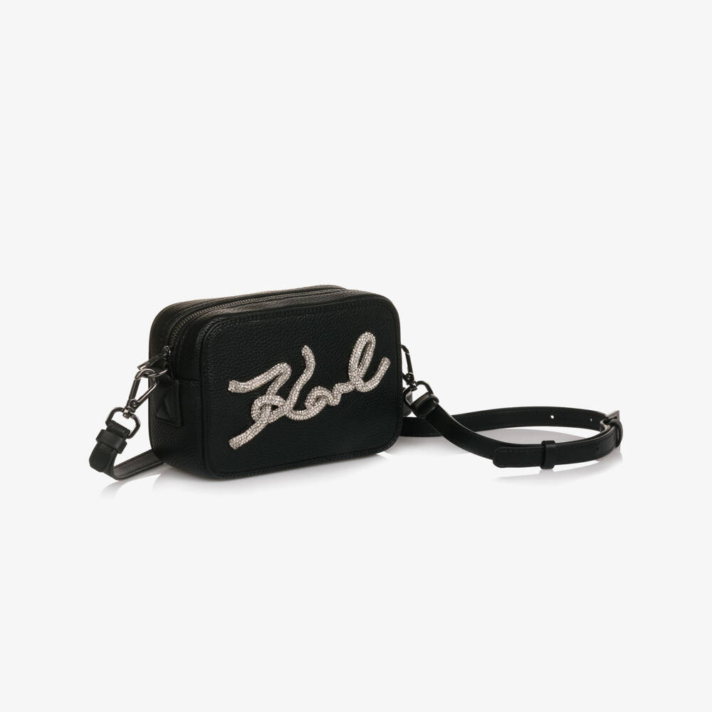 KARL LAGERFELD KIDS-Girls Black Faux Leather Karl Signature Logo Bag (17cm) | Childrensalon Outlet