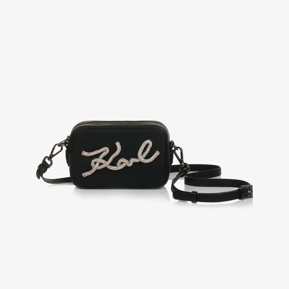 KARL LAGERFELD KIDS-Girls Black Faux Leather Karl Signature Logo Bag (17cm) | Childrensalon Outlet