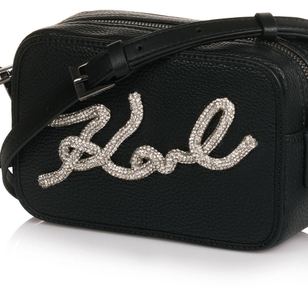 KARL LAGERFELD KIDS-Girls Black Faux Leather Karl Signature Logo Bag (17cm) | Childrensalon Outlet