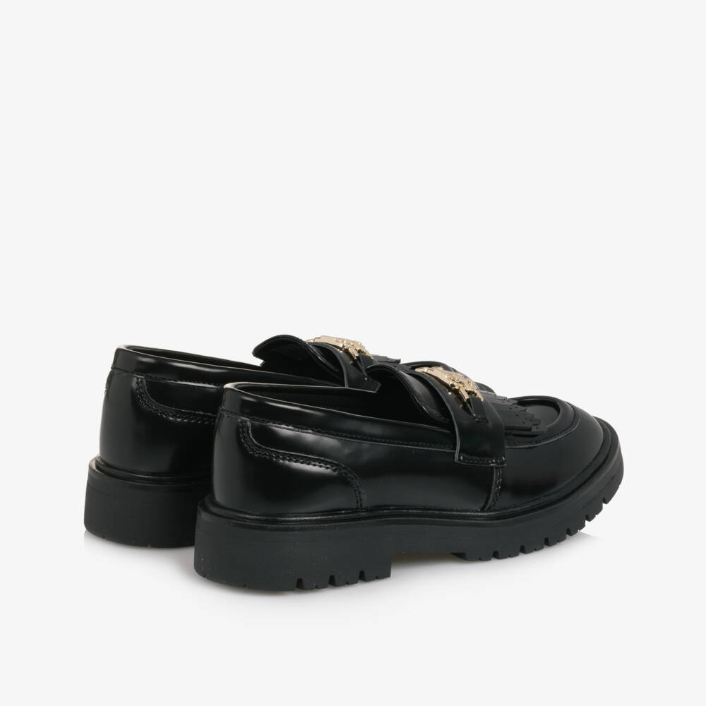 Tommy Hilfiger-Girls Black Faux Leather Loafers with Monogram Logo | Childrensalon Outlet