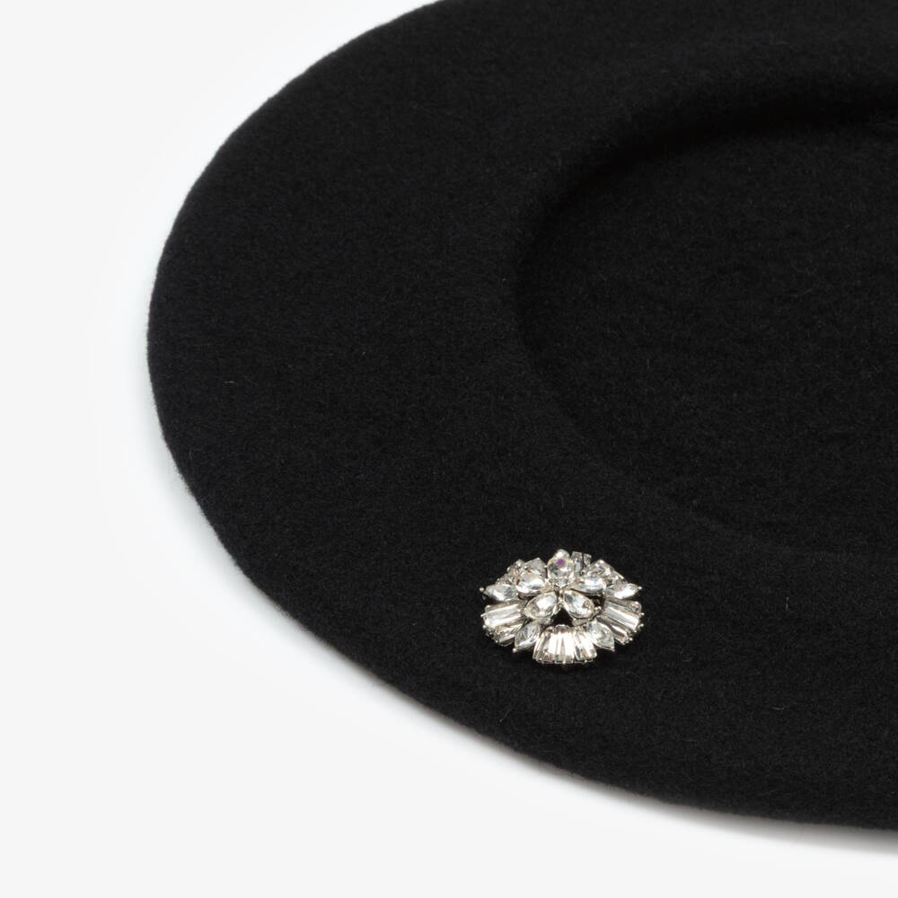 Il Gufo-Girls Black Felted Wool Beret | Childrensalon Outlet