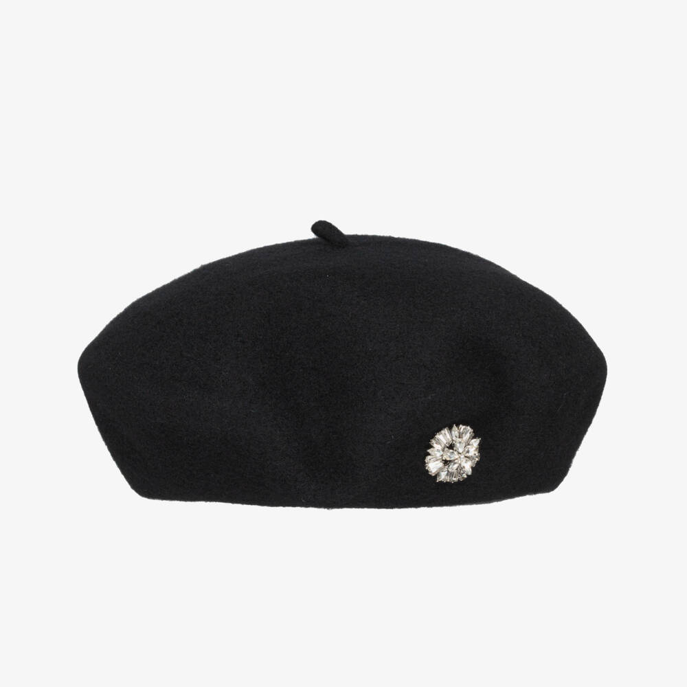 Il Gufo-Girls Black Felted Wool Beret | Childrensalon Outlet