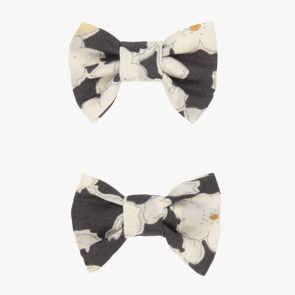 Bonpoint-Girls Black Floral Hair Clips (2 Pack) | Childrensalon Outlet