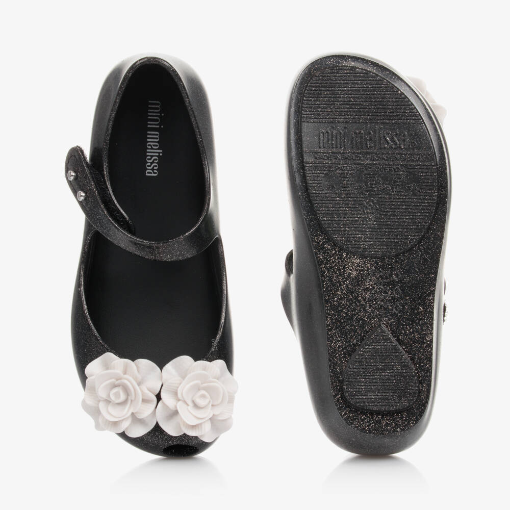 Mini Melissa-Girls Black Flower Jelly Shoes | Childrensalon Outlet