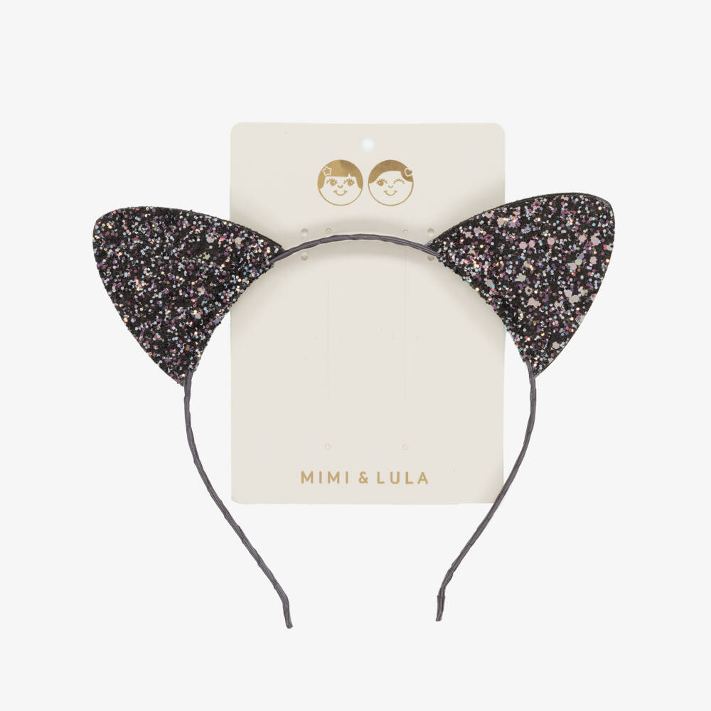 Mimi & Lula-Girls Black Glittery Cat Ears Hairband | Childrensalon Outlet