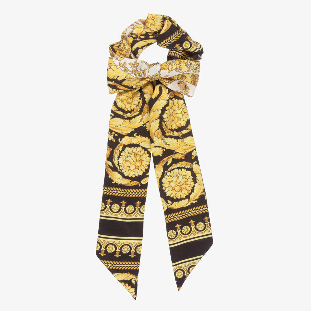 Versace-Girls Black & Gold Barocco Hair Scrunchie (12cm) | Childrensalon Outlet