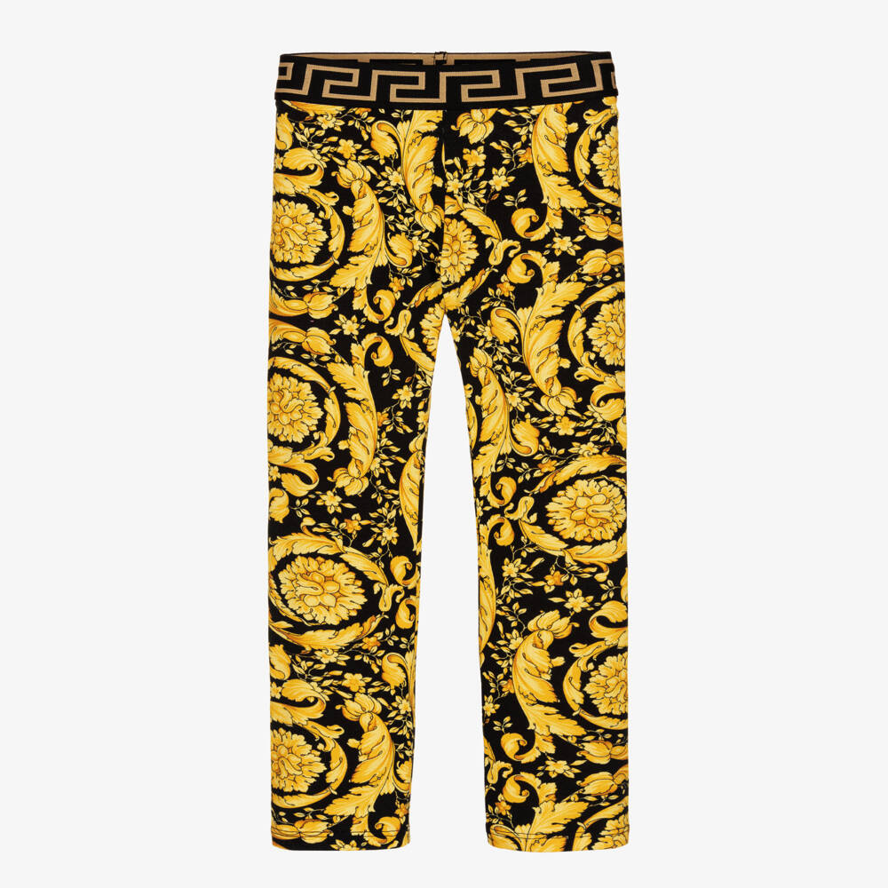 Versace-Girls Black & Gold Barocco Print Leggings | Childrensalon Outlet