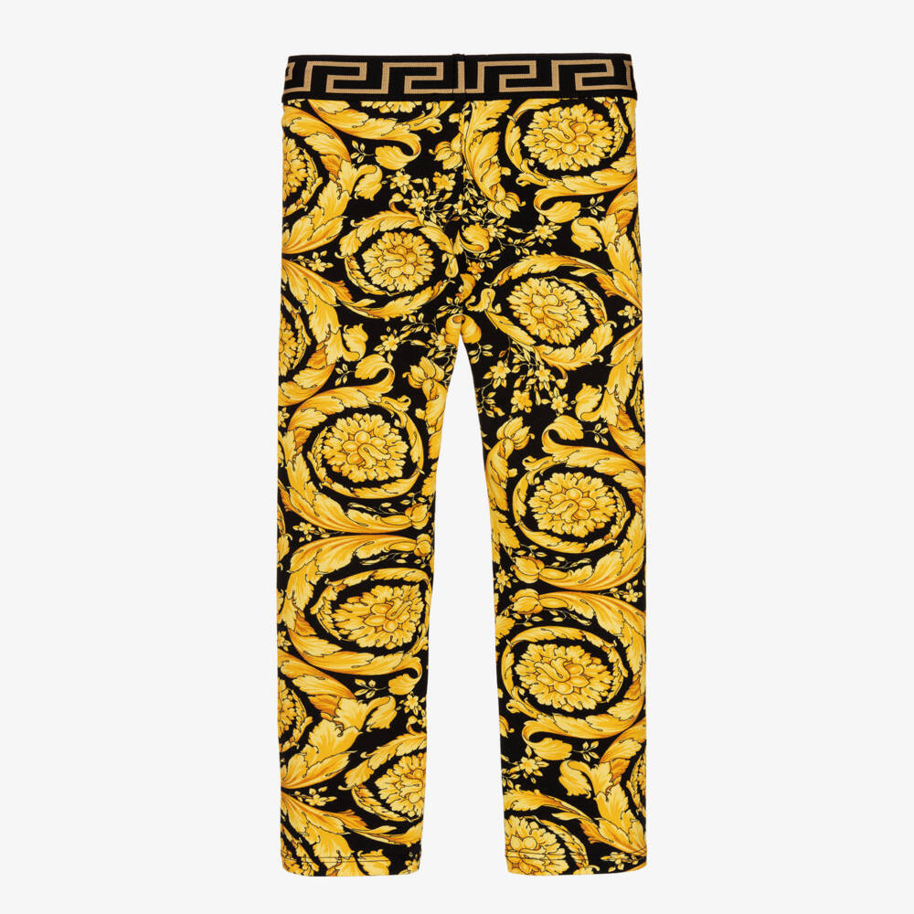 Versace-Girls Black & Gold Barocco Print Leggings | Childrensalon Outlet