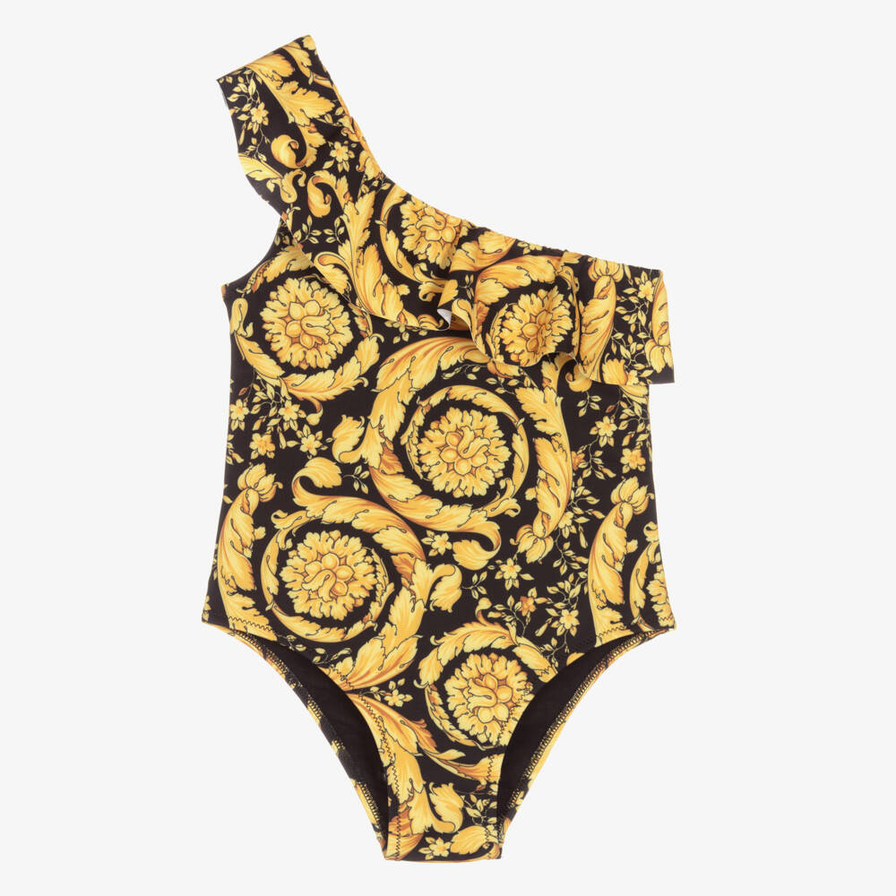 Versace-Girls Black & Gold Barocco Swimsuit | Childrensalon Outlet