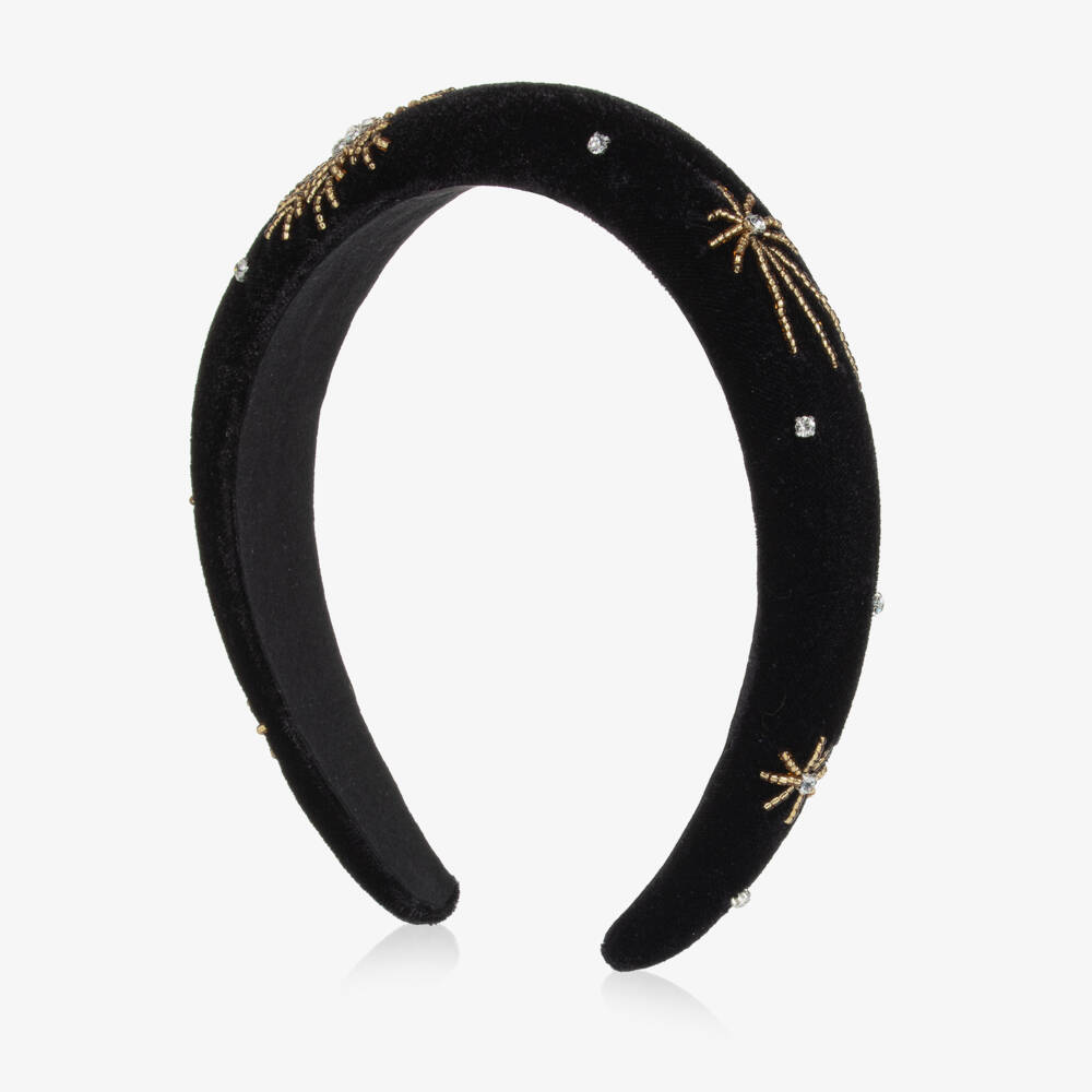 Tartine et Chocolat-Girls Black & Gold Beaded Velvet Hairband | Childrensalon Outlet