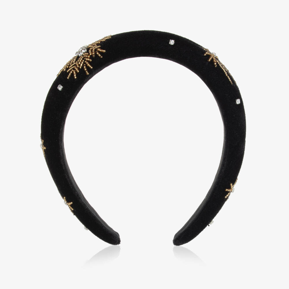 Tartine et Chocolat-Girls Black & Gold Beaded Velvet Hairband | Childrensalon Outlet