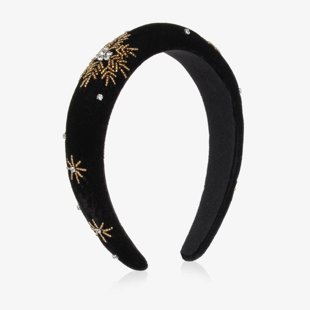 Tartine et Chocolat-Girls Black & Gold Beaded Velvet Hairband | Childrensalon Outlet