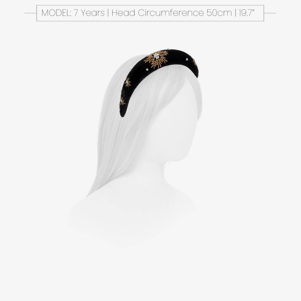 Tartine et Chocolat-Girls Black & Gold Beaded Velvet Hairband | Childrensalon Outlet