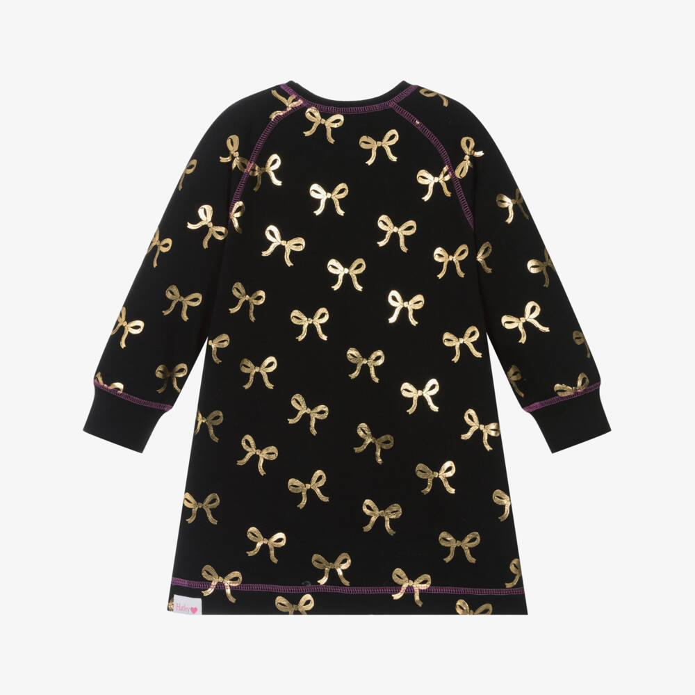 Hatley-فستان سويت شيرت أسود للبنات مع فيونكة ذهبية | Childrensalon Outlet