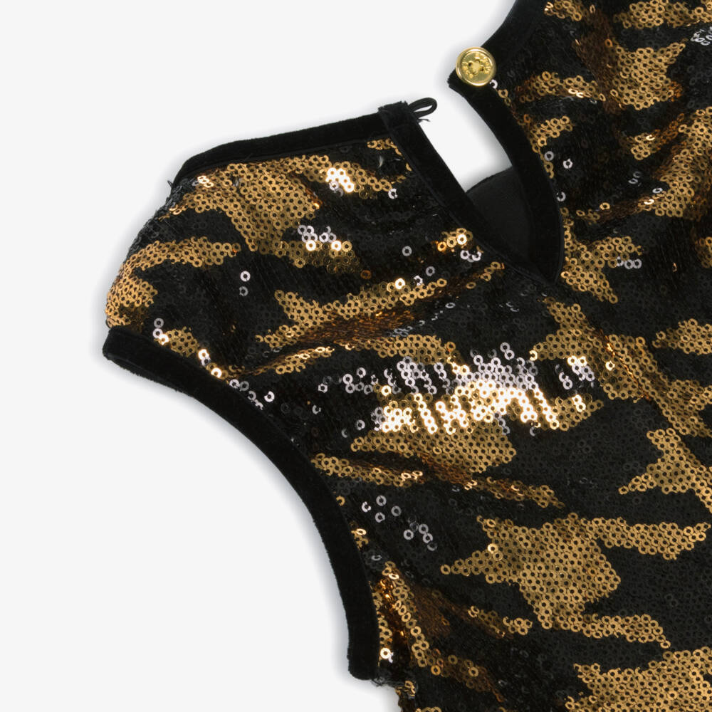 Angel's Face-Girls Black & Gold Sequinned Houndstooth Top & Trouser Set | Childrensalon Outlet