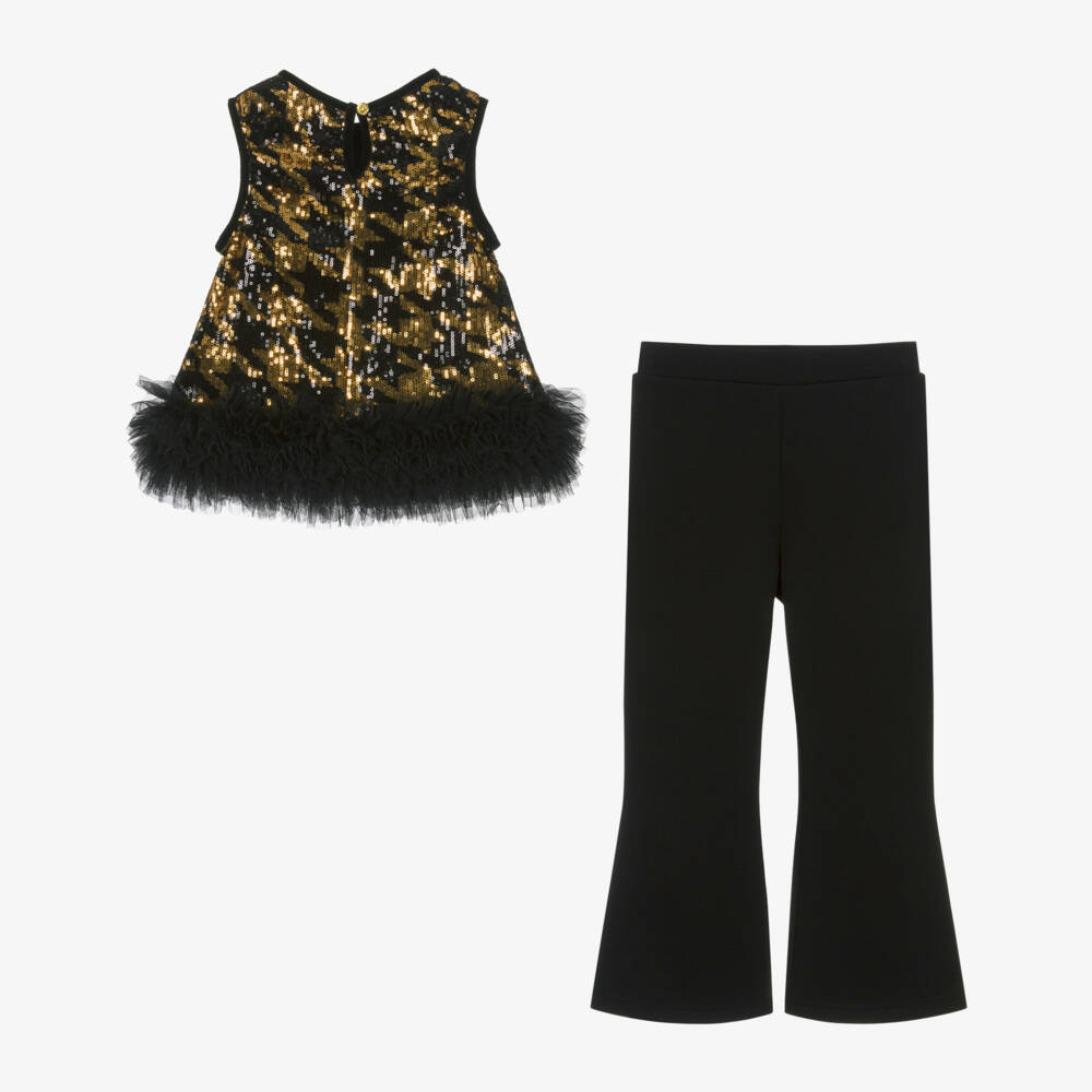 Angel's Face-Girls Black & Gold Sequinned Houndstooth Top & Trouser Set | Childrensalon Outlet