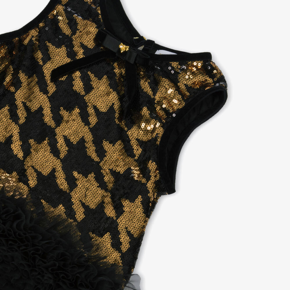 Angel's Face-Girls Black & Gold Sequinned Houndstooth Top & Trouser Set | Childrensalon Outlet
