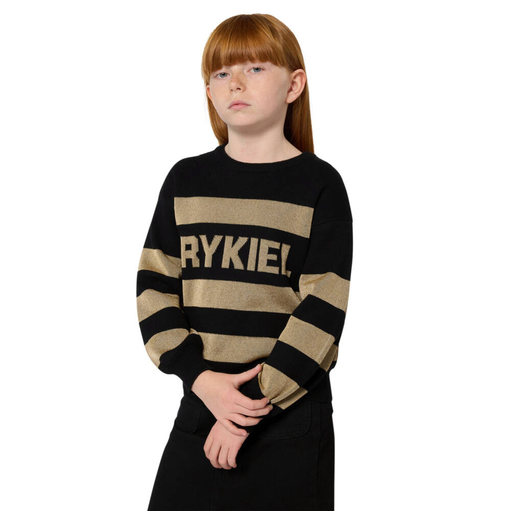 Sonia Rykiel Paris-كنزة مخططة بالذهبي والأسود للبنات | Childrensalon Outlet