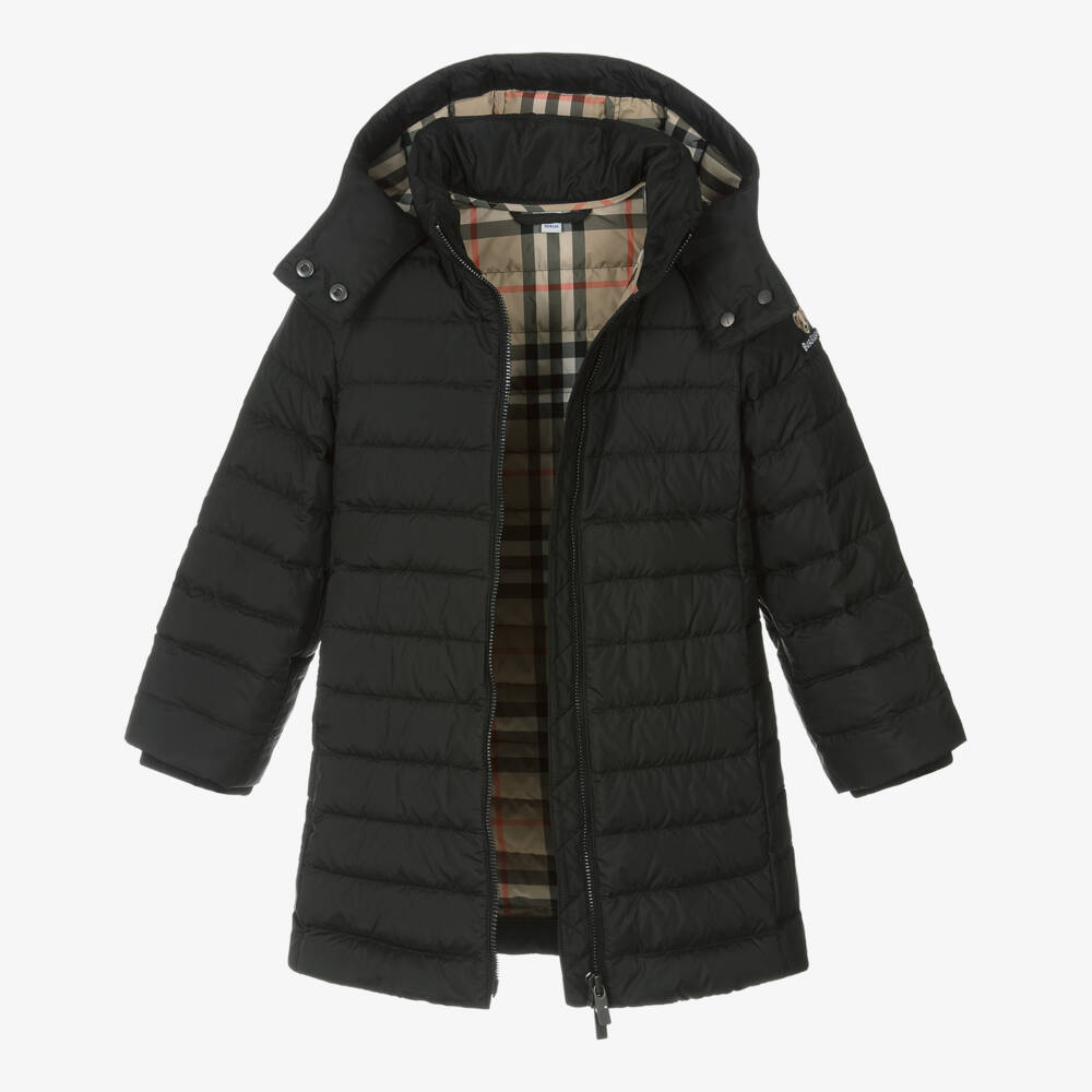 Burberry-Girls Black Hooded Down Puffer Coat | Childrensalon Outlet