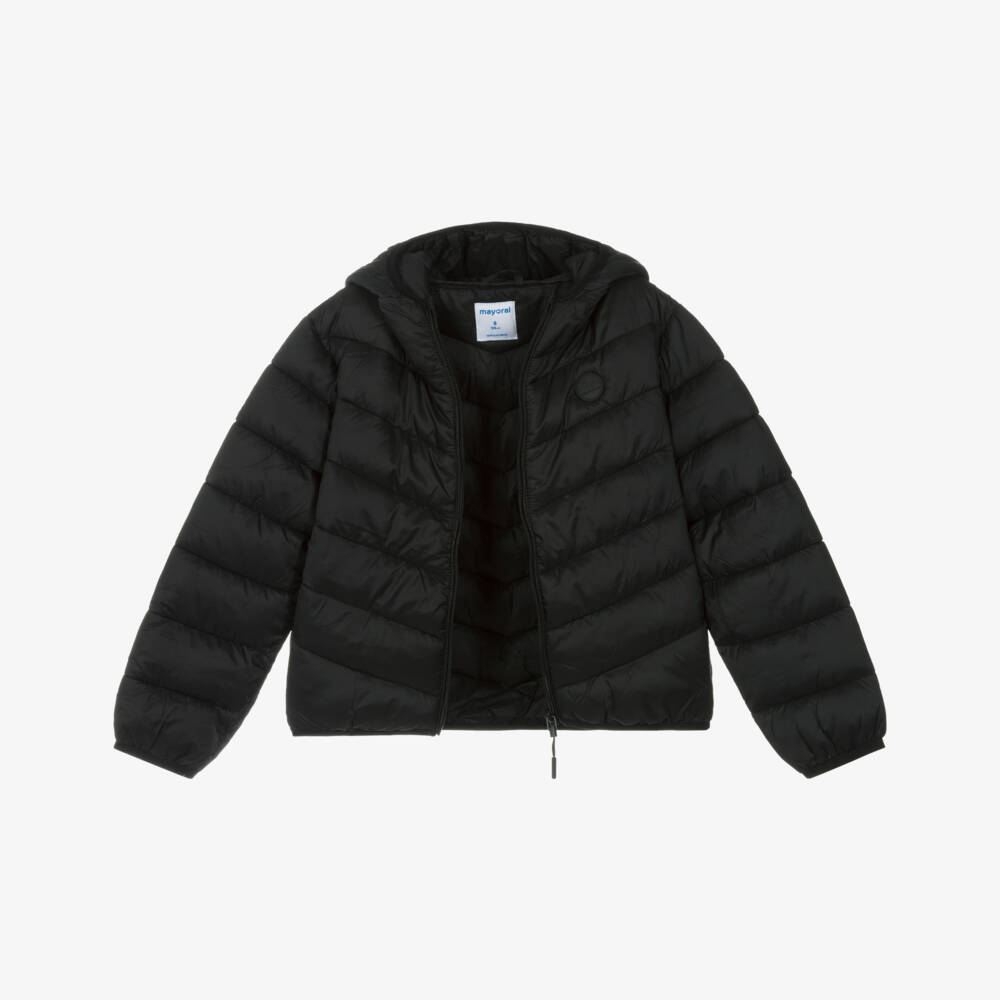 Mayoral-Girls Black Hooded Puffer Jacket | Childrensalon Outlet