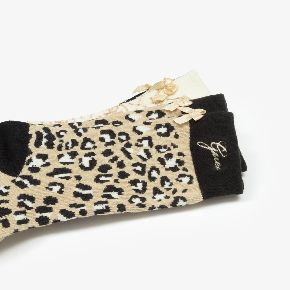Guess-Girls Black, Ivory & Beige 4g Logo Socks (3 Pack) | Childrensalon Outlet