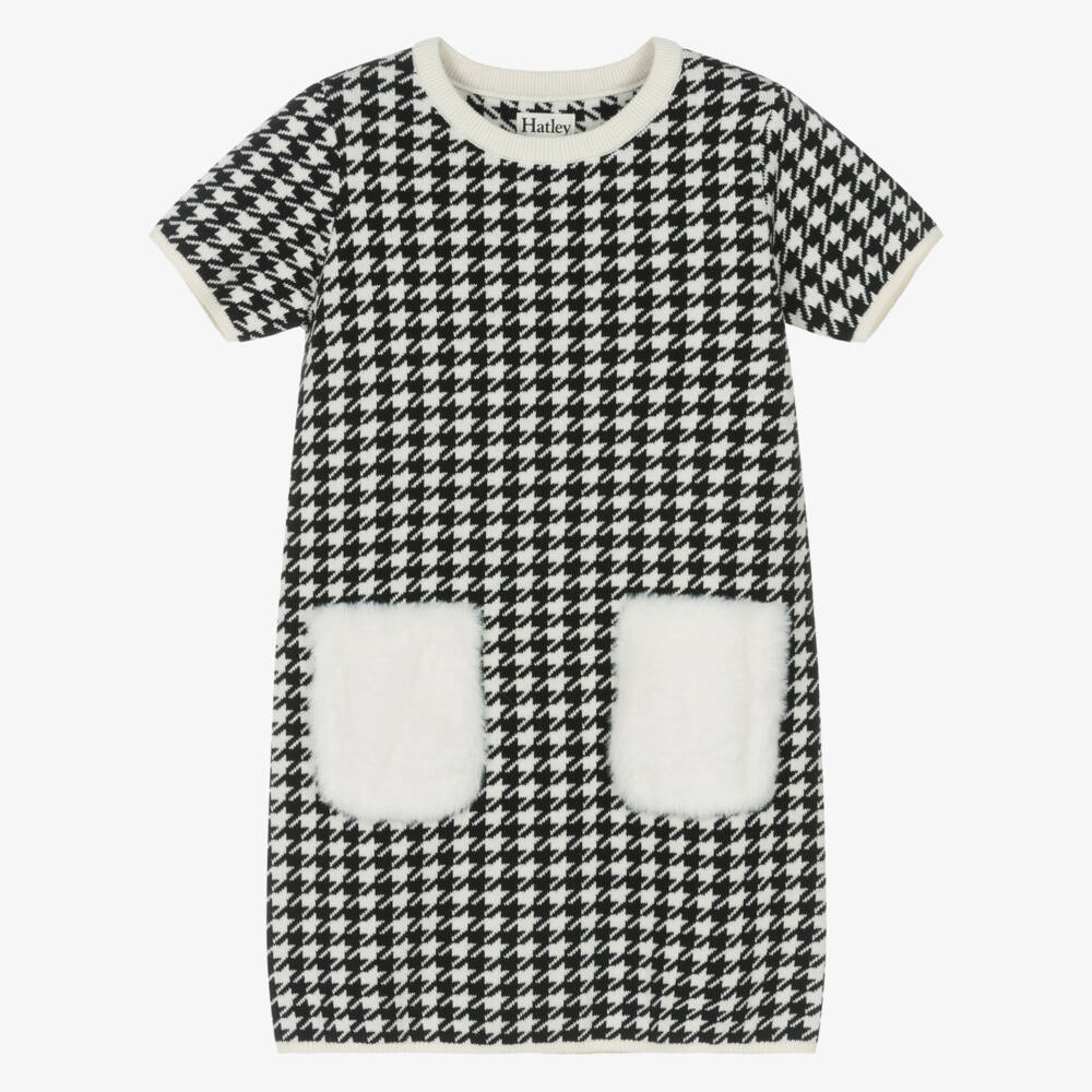 Hatley-Girls Black & Ivory Houndstooth Sweater Dress | Childrensalon Outlet