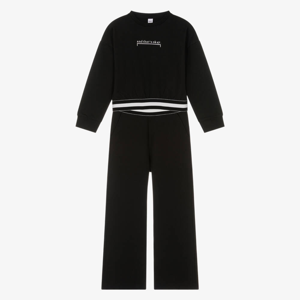 iDO-Girls Black Jersey Tracksuit with Slogan Print | Childrensalon Outlet