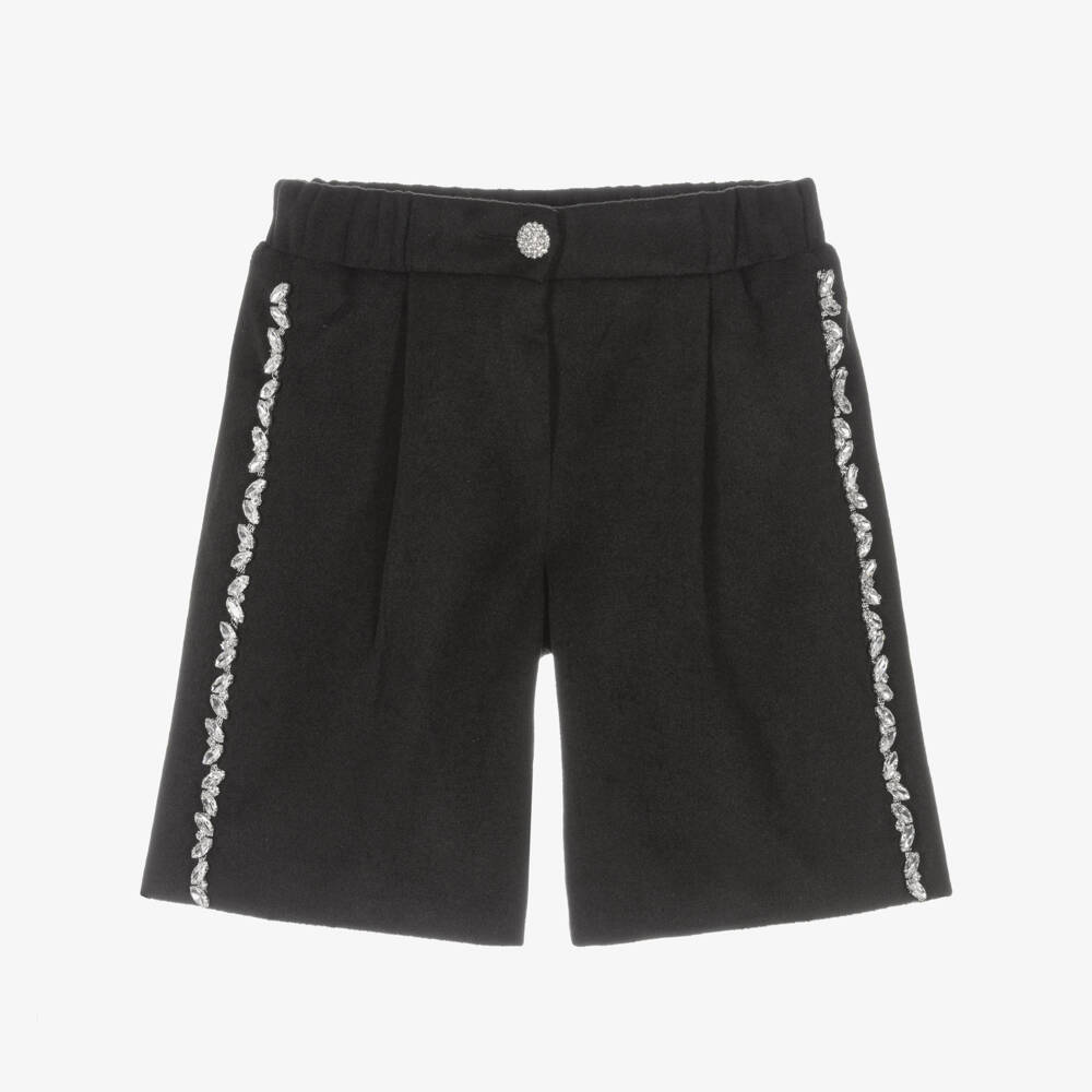 BCBGMAXAZRIA-Girls Black Jewelled Felted Shorts | Childrensalon Outlet