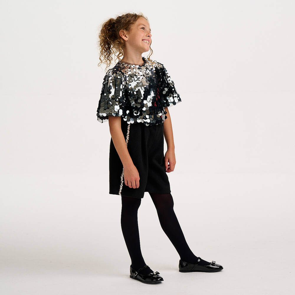 BCBGMAXAZRIA-Girls Black Jewelled Felted Shorts | Childrensalon Outlet