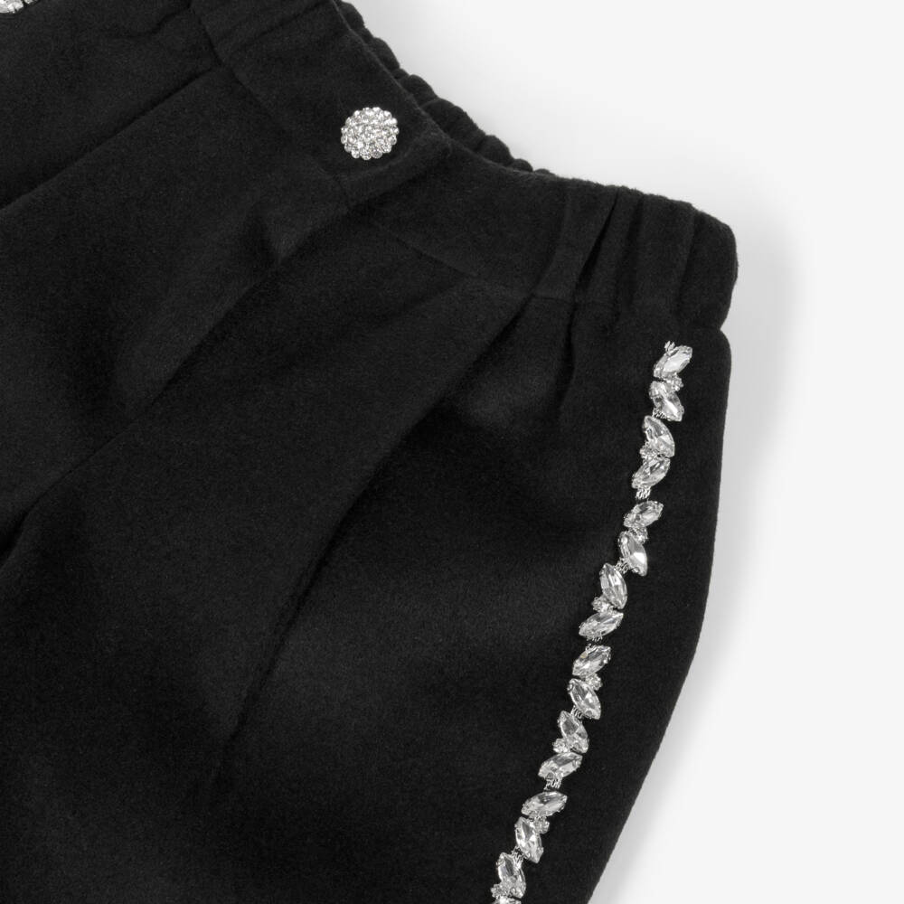 BCBGMAXAZRIA-Girls Black Jewelled Felted Shorts | Childrensalon Outlet
