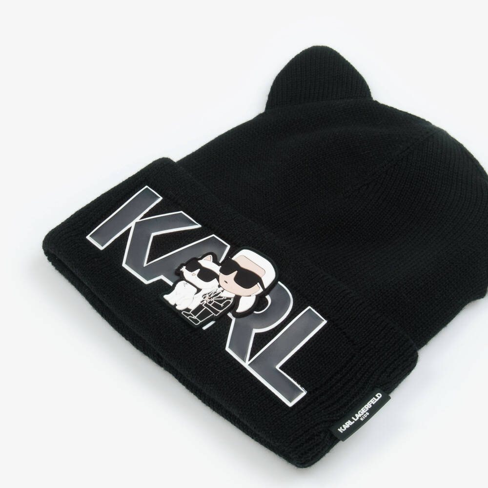 KARL LAGERFELD KIDS-Girls Black Karl Knitted Beanie Hat | Childrensalon Outlet