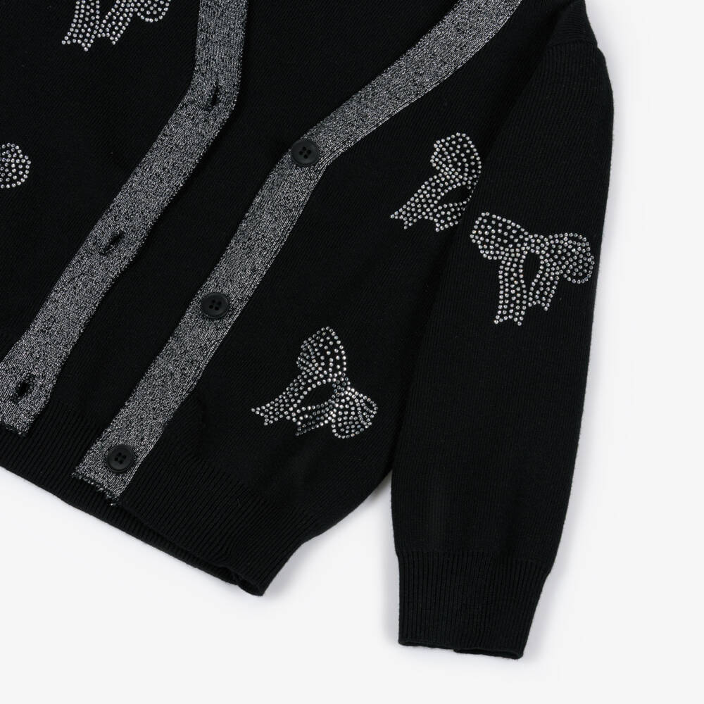 Beau KiD-Girls Black Knitted Diamanté Bow Cardigan | Childrensalon Outlet