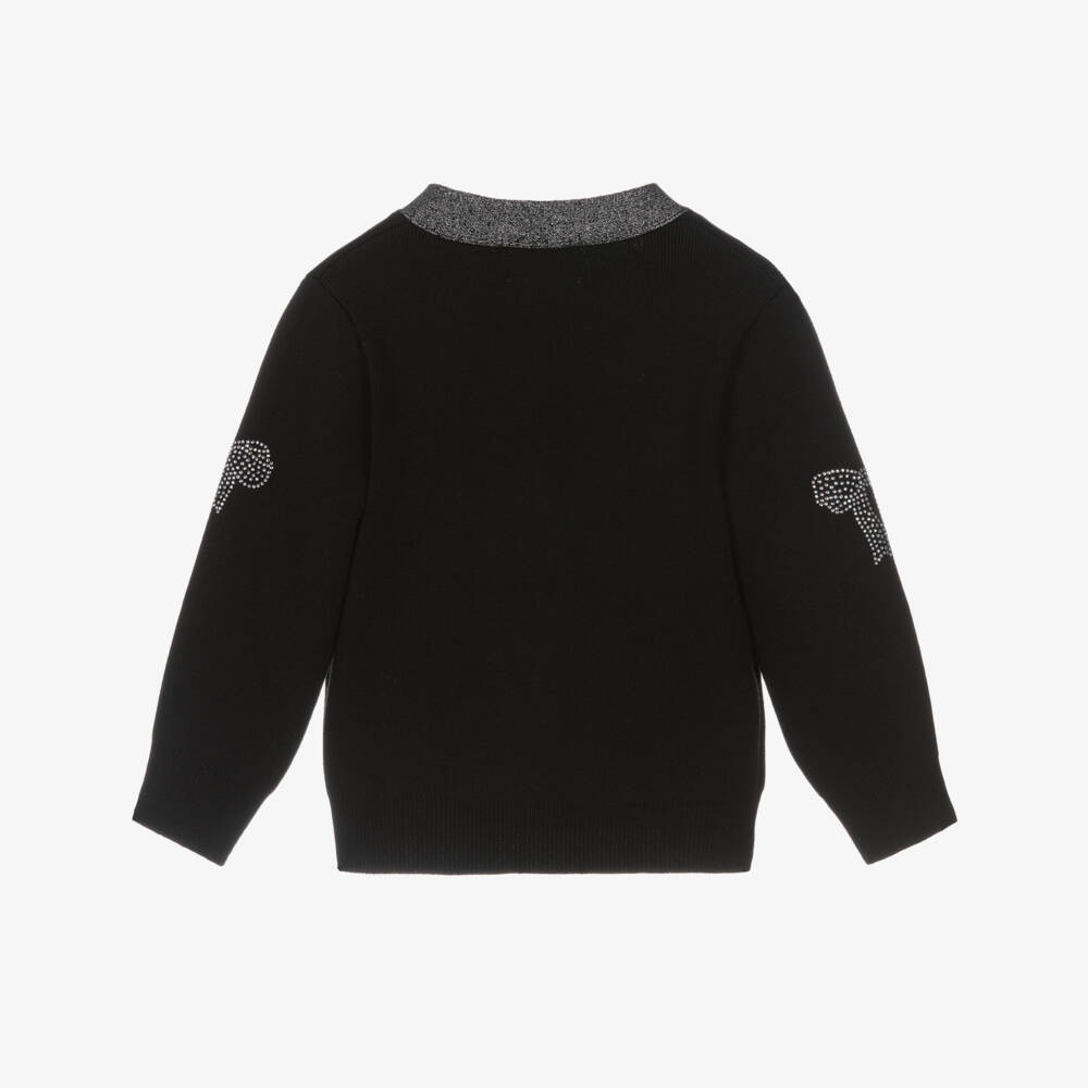 Beau KiD-Girls Black Knitted Diamanté Bow Cardigan | Childrensalon Outlet