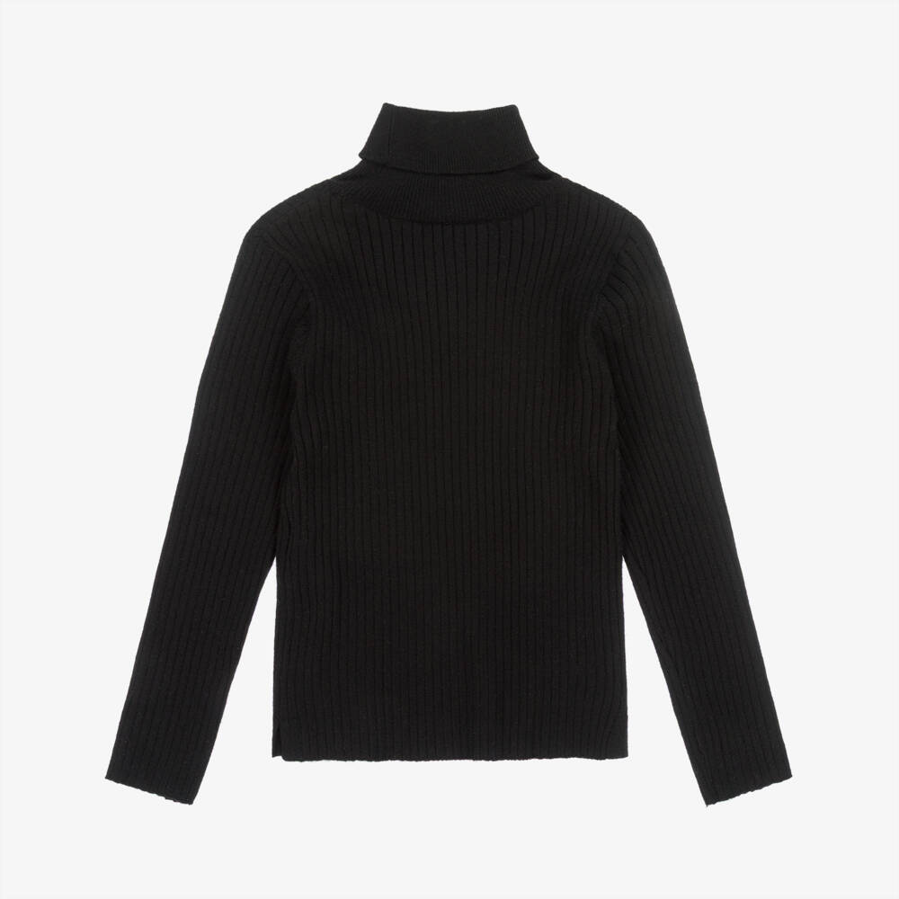 Patachou-Girls Black Knitted Roll Neck Top with Bow | Childrensalon Outlet