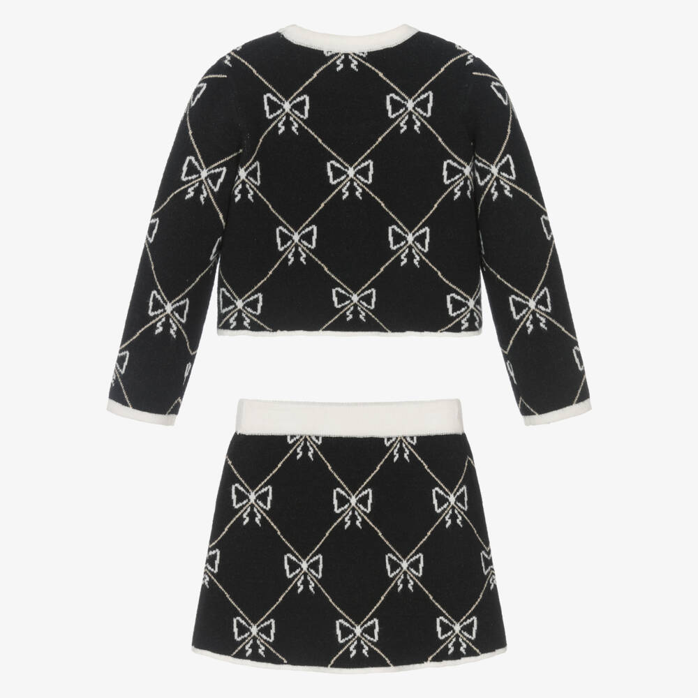 Abel & Lula-Girls Black Knitted Skirt Set with Bow Pattern | Childrensalon Outlet