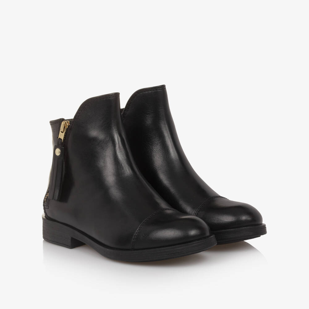 Geox-Girls Black Leather Zip-Up Ankle Boots | Childrensalon Outlet