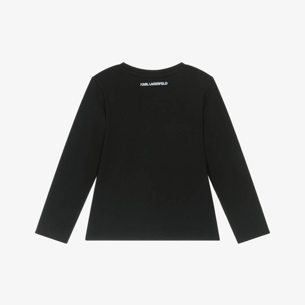 KARL LAGERFELD KIDS-Girls Black Long-Sleeve Karl Ikonik Print Top | Childrensalon Outlet