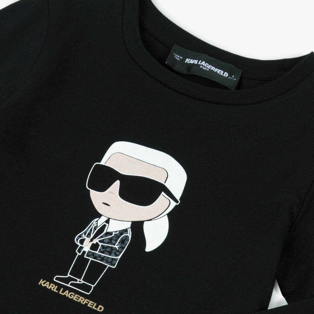 KARL LAGERFELD KIDS-Girls Black Long-Sleeve Karl Ikonik Print Top | Childrensalon Outlet