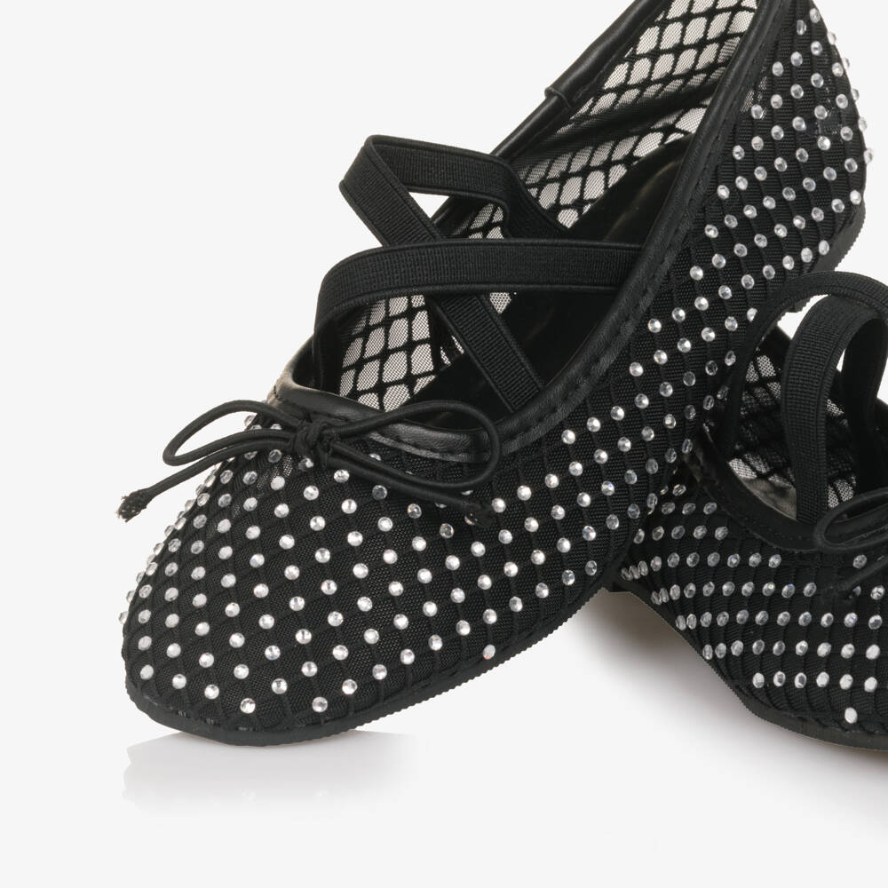 NAME IT-Girls Black Mesh Diamanté Ballerina Pumps | Childrensalon Outlet