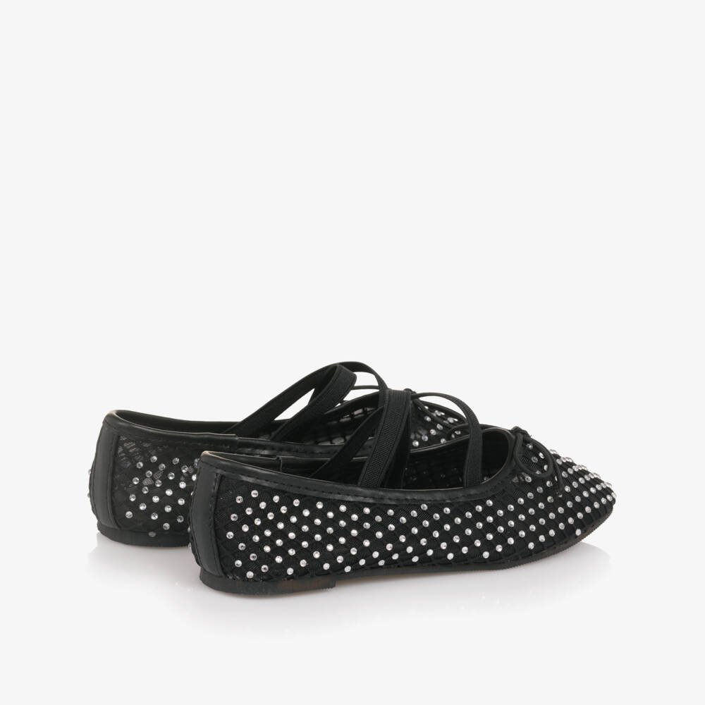 NAME IT-Girls Black Mesh Diamanté Ballerina Pumps | Childrensalon Outlet