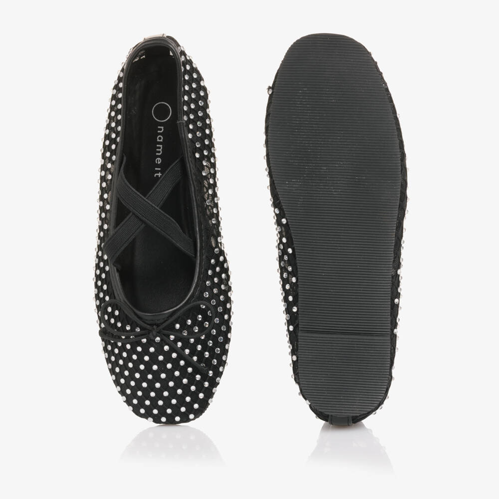 NAME IT-Girls Black Mesh Diamanté Ballerina Pumps | Childrensalon Outlet