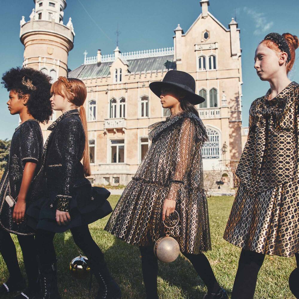 Junona-Girls Black & Metallic Gold Tulle Dress | Childrensalon Outlet